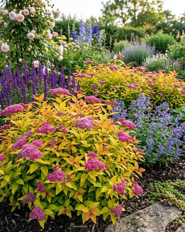 Спирея японская "Голдфлейм" (Spiraea japonica Goldflame)